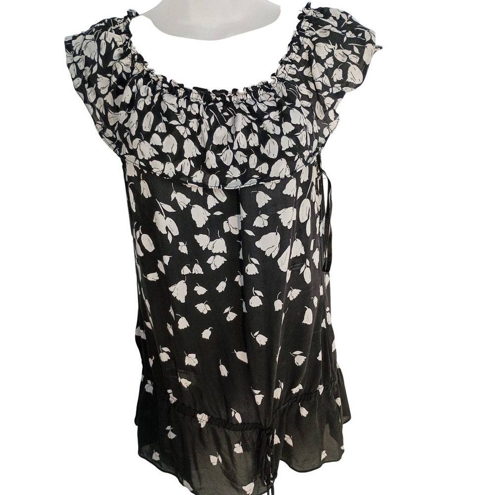 White house black market silk black white artsy whimsigoth church office S sheer